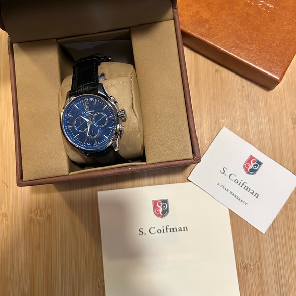 S Coifman SC0121 Watch With 44mm NavyBlue Chronograph Face & Black Leather Band - Picture 7 of 7
